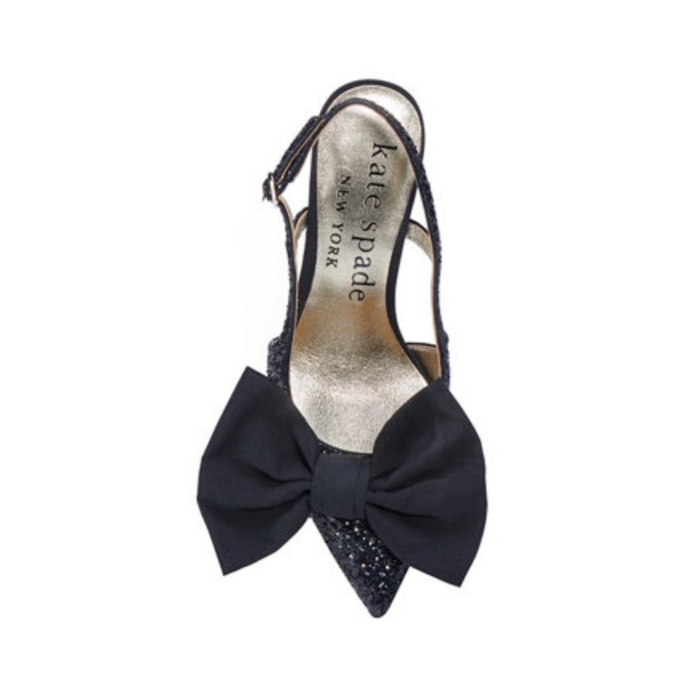 Kate Spade Sheela Slingback with Bow Black Glitter Stiletto Heel NEW Size 7.5
